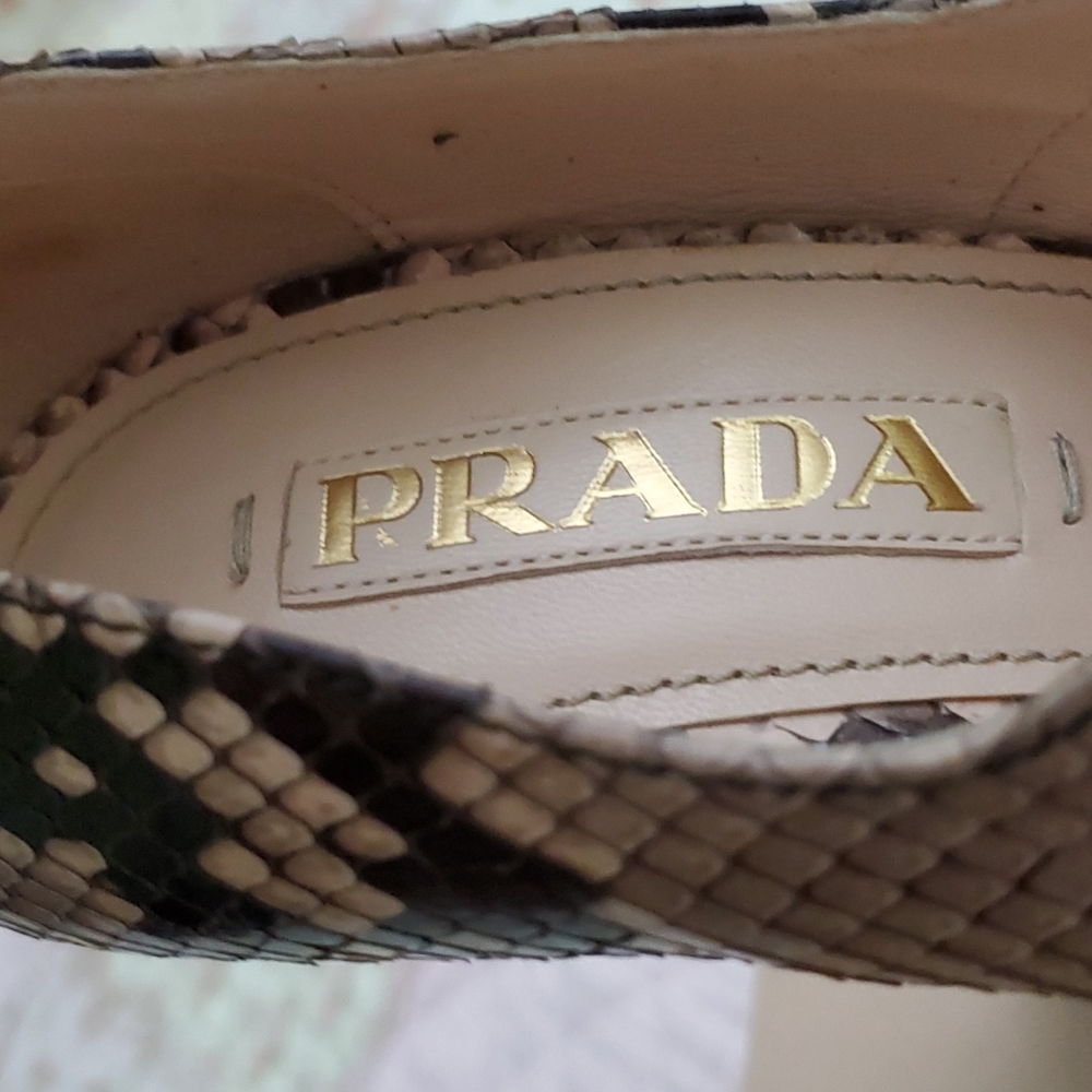 Prada python ankle strap marry jane pumps Calzature Donna Cipria button hot 37 7 - Picture 12 of 17